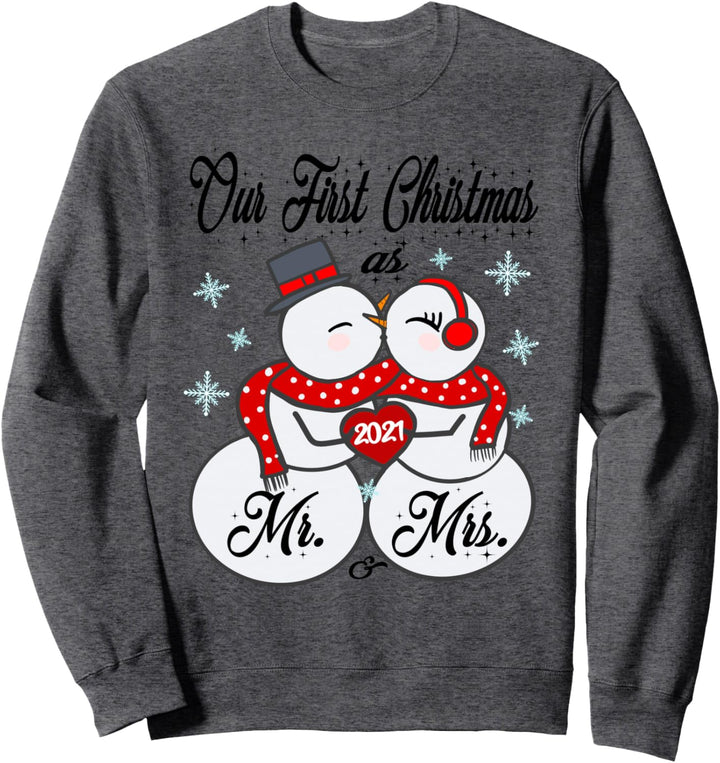 Unser erstes Weihnachten als Mr. and Mrs Matching PJ Snowman Couple Sweatshirt