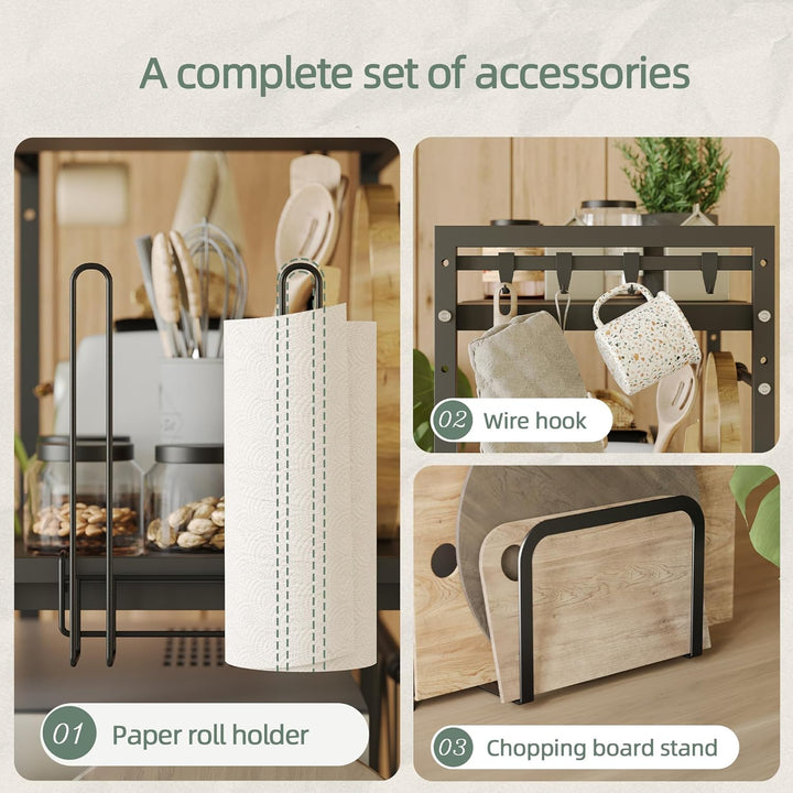 NETEL Mikrowellen Ständer 3 Stufiges Mikrowellen Halter Organizer mit Haken, Rollen Schneidebrett Ha
