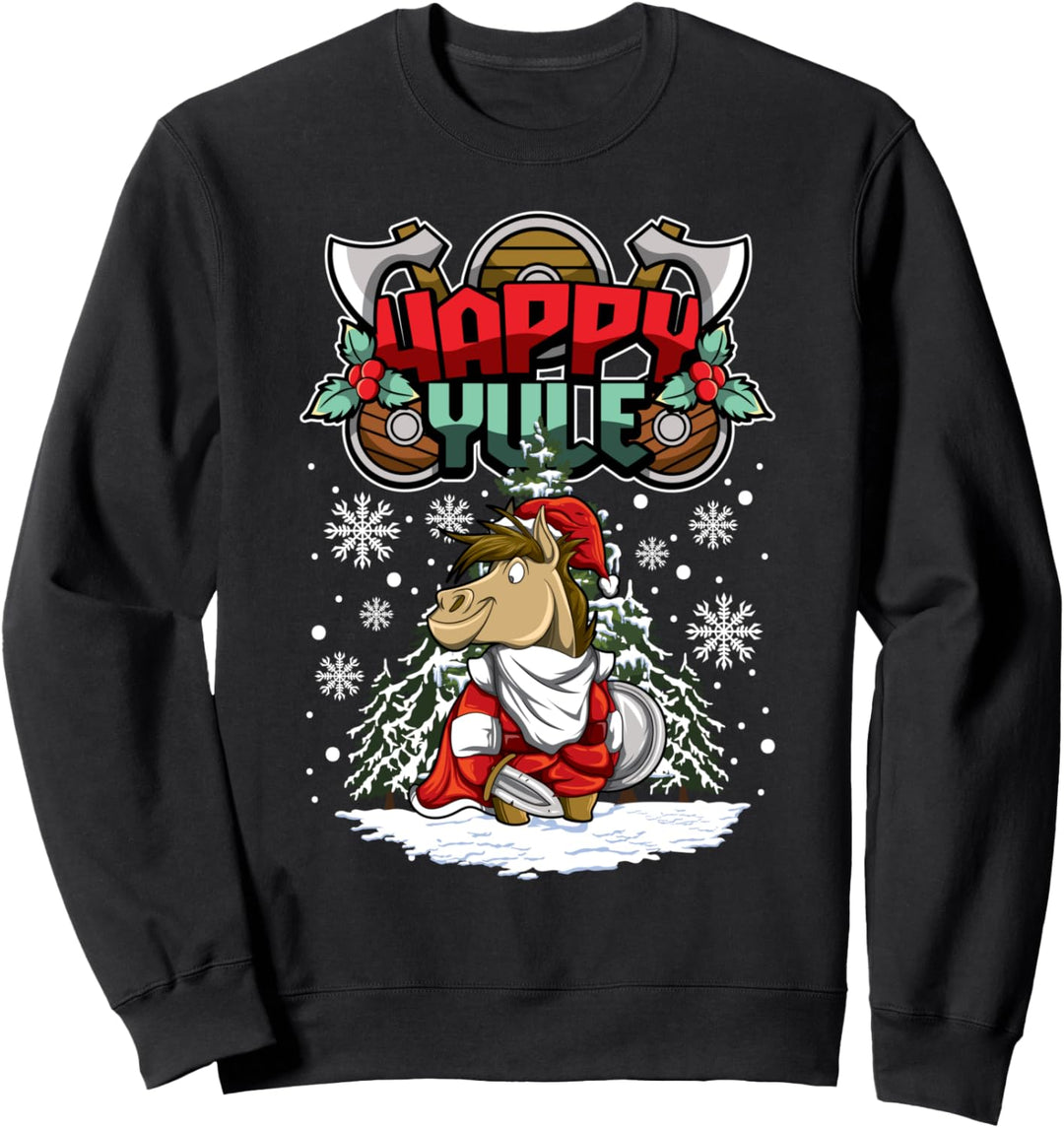 Happy Yule - Wikinger Weihnachtstiere - Pferd Sweatshirt