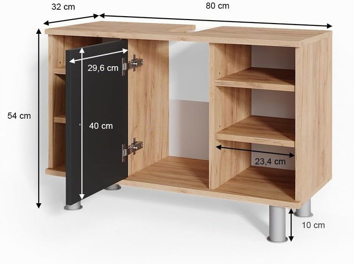 Vicco Waschbeckenunterschrank Fynn, Anthrazit/Goldkraft Eiche, 80 x 54 cm, Anthrazit
