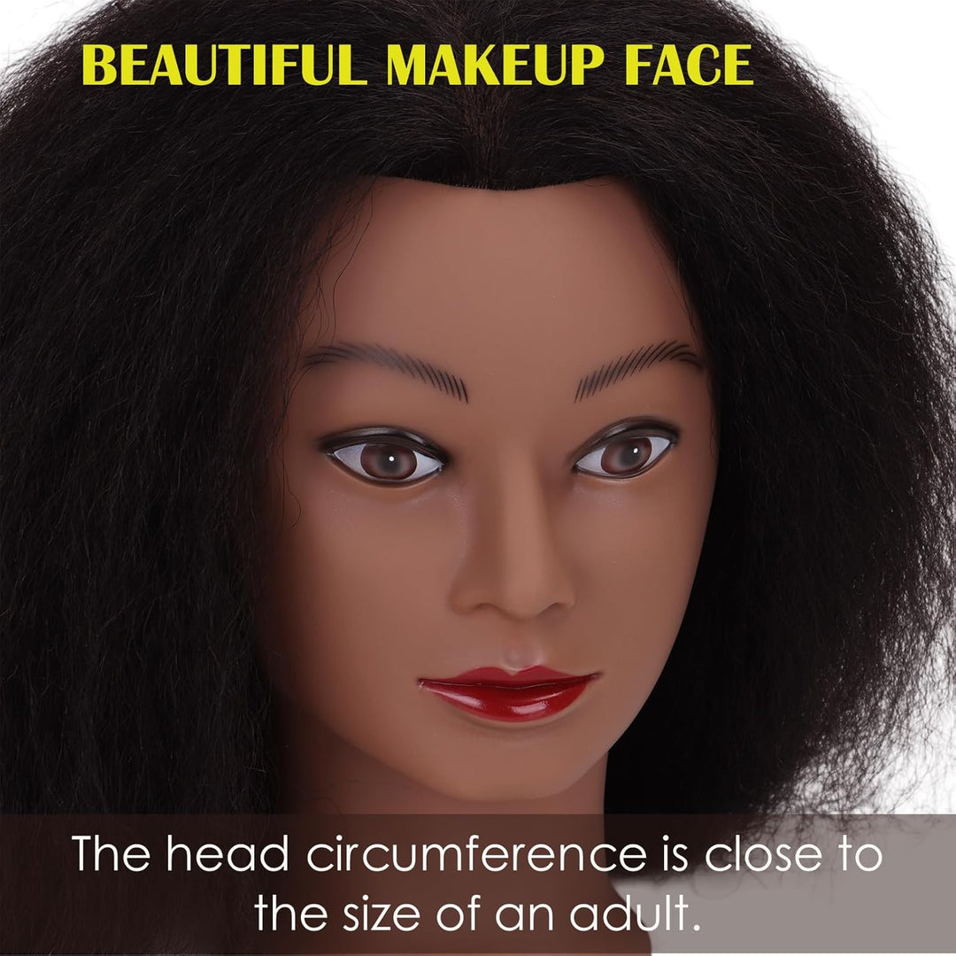 DiazySight schwarzer Mannequinkopf, Afro, 100 % Echthaar, gerader Styling-Kopf, Puppe für Mädchen zu