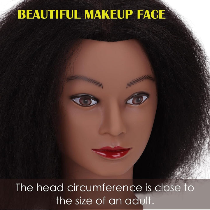 DiazySight schwarzer Mannequinkopf, Afro, 100 % Echthaar, gerader Styling-Kopf, Puppe für Mädchen zu