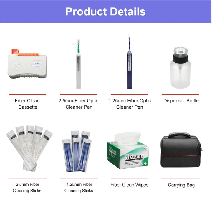 QIIRUN Fiber Optic Cleaners Kit Glasfaser Reiniger Kit, FTTH-Reinigungswerkzeuge mit 1,25 mm/2,5 mm