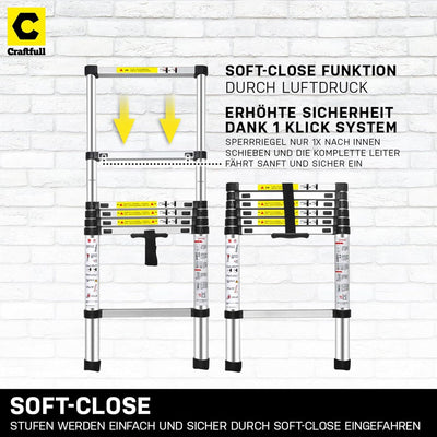 𝐂𝐑𝐀𝐅𝐓𝐅𝐔𝐋𝐋 Aluminium Teleskopleiter CF-101B | 𝟑 𝐉𝐀𝐇𝐑𝐄 𝐆𝐀𝐑𝐀𝐍𝐓𝐈𝐄 - Finger Protection - Ausziehleiter -