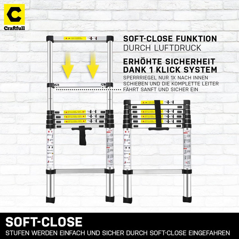 𝐂𝐑𝐀𝐅𝐓𝐅𝐔𝐋𝐋 Aluminium Teleskopleiter CF-101B | 𝟑 𝐉𝐀𝐇𝐑𝐄 𝐆𝐀𝐑𝐀𝐍𝐓𝐈𝐄 - Finger Protection - Ausziehleiter -