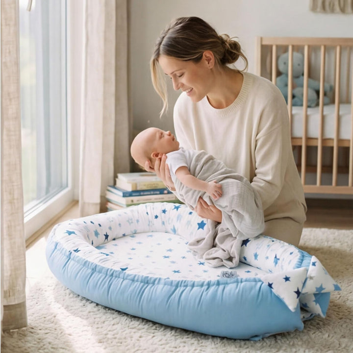 PaLulli Babynest Babynestchen 50x90 cm Babykokon, 2seitig, 100% Baumwolle, Nestchen für Babybett, Ku
