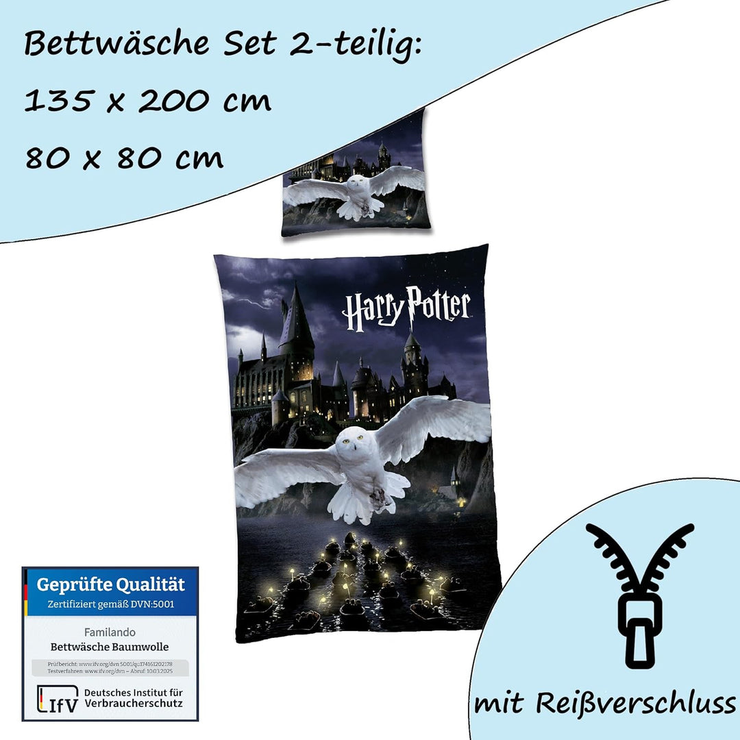 Familando Wende Bettwäsche-Set Harry Potter 135x200 80 x 80 cm · Kinderbettwäsche aus 100% Baumwolle
