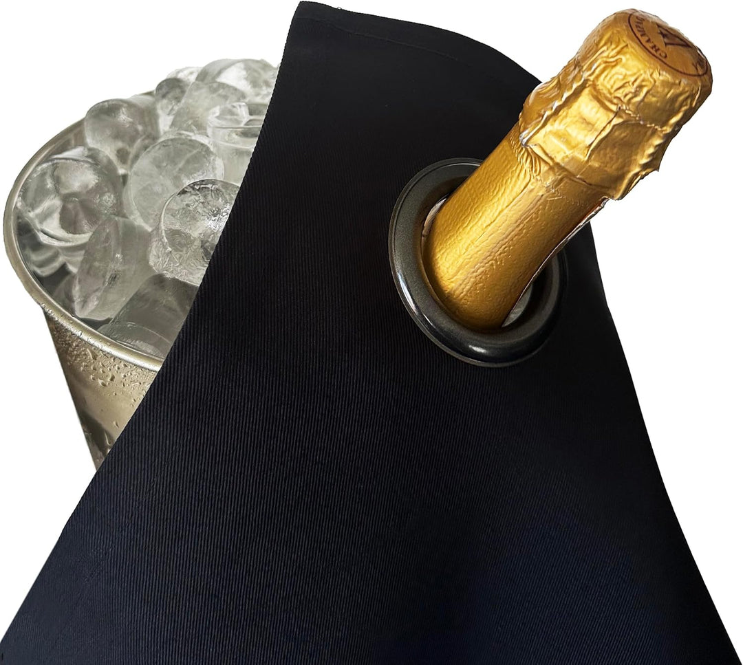 Classic Collection, Flaschentuch mit Metallring für Eiskübel, Baumwolle, 42 cm, Eckloch (Schwarz mit