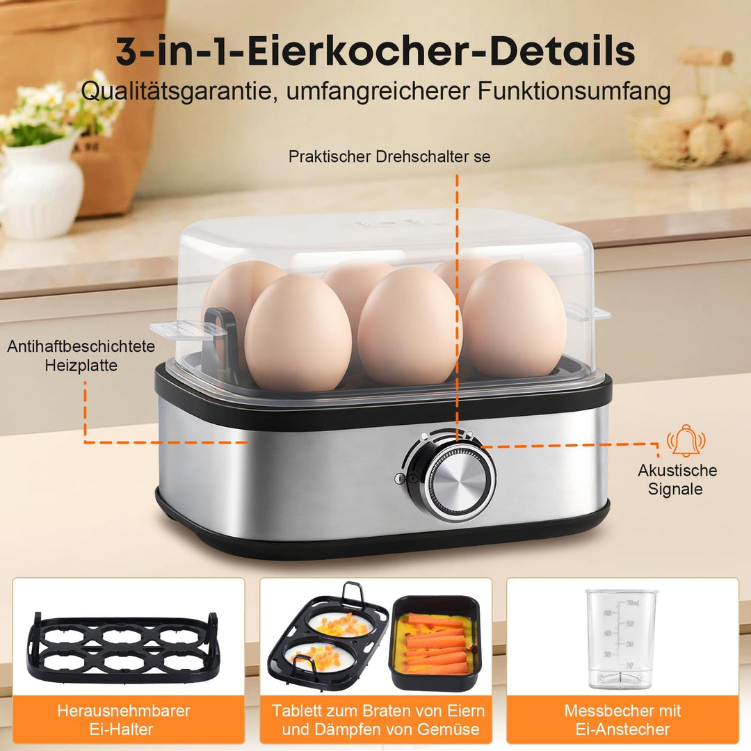 Eierkocher 6 Eier Kocht Alle Drei Garstufen [weich|mittel|hart] | Akustisches Signal, BPA-freiem Egg