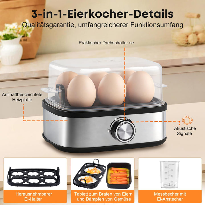 Eierkocher 6 Eier Kocht Alle Drei Garstufen [weich|mittel|hart] | Akustisches Signal, BPA-freiem Egg