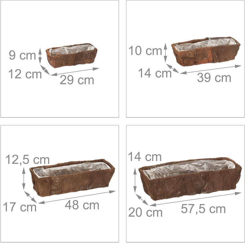 Relaxdays Blumenkasten, 4 unterschiedliche Grössen, für Garten, Balkon & Fensterbank, Dekoblumentopf
