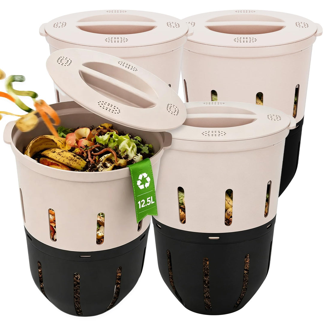 12,5 L Unterirdischer Wurmkomposter – 4er Pack Beetkomposter für Garten | Geruchsarme Belüftung, tie