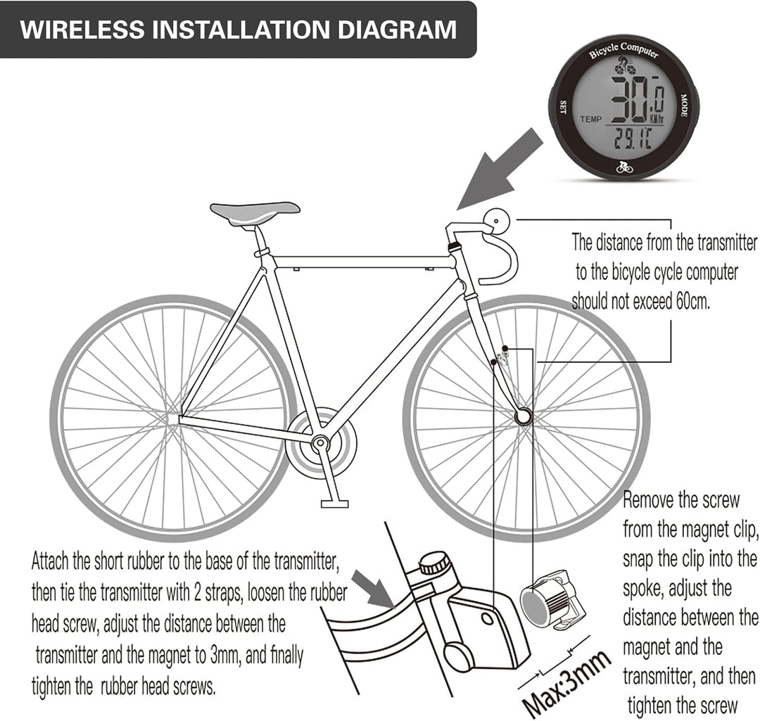 ACAGALA Fahrradcomputer Drahtloser 21 Funktionen IPX5 Wasserdichter Fahrrad-Kilometerzähler Multifun