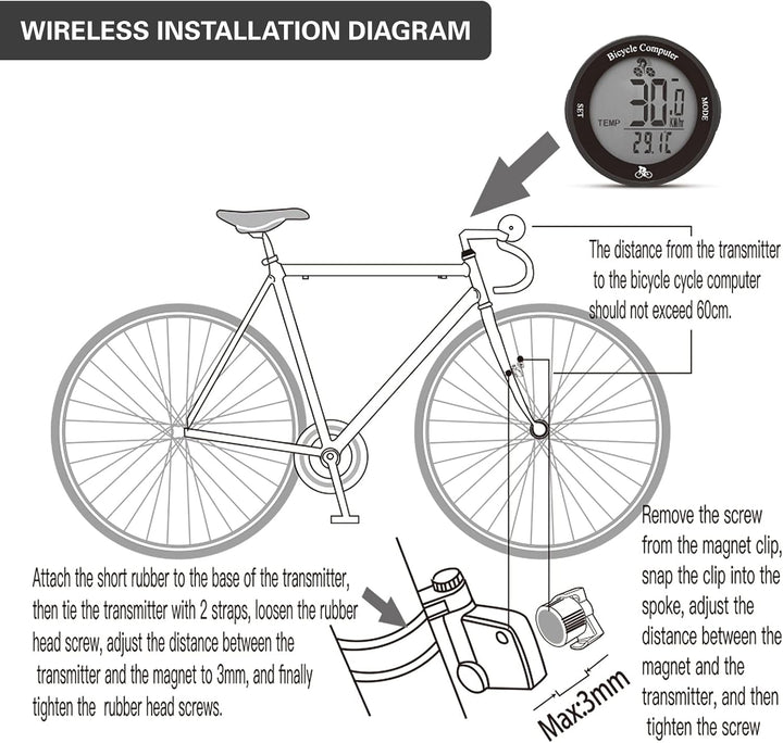 ACAGALA Fahrradcomputer Drahtloser 21 Funktionen IPX5 Wasserdichter Fahrrad-Kilometerzähler Multifun