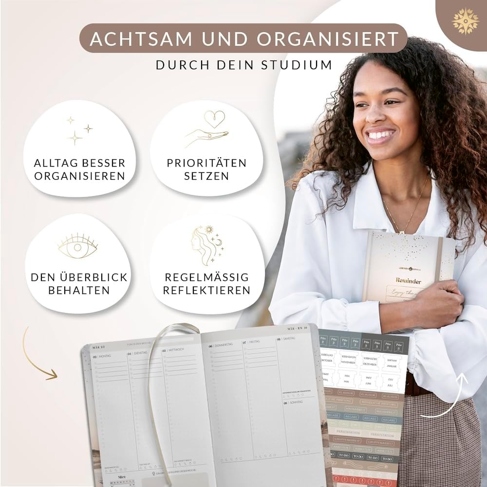 Lebenskompass Studienplaner 2024 2025 A5 ”COAST” - Schöner Semesterplaner für Uni - Terminplaner Buc