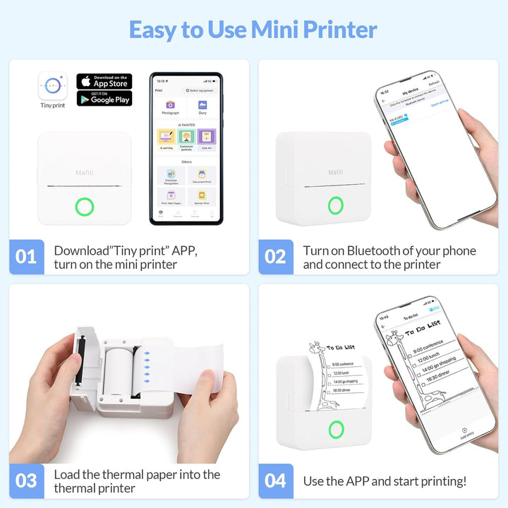 Mini Drucker tragbarer Mini Printer, Mini Fotodrucker Wireless Taschendrucker Thermodrucker Smartpho