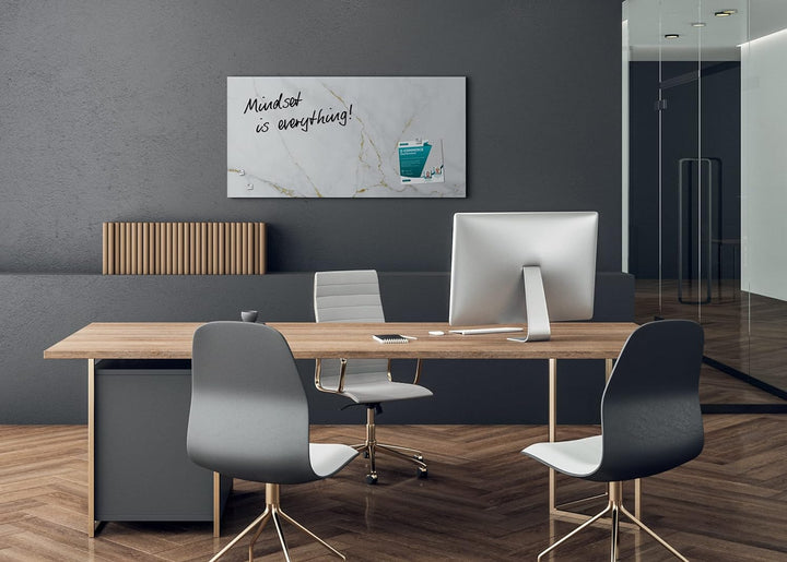 SIGEL GL361 Premium Glas-Magnettafel 91x46 cm Marmor-Optik weiss hochglänzend, TÜV geprüft, einfache