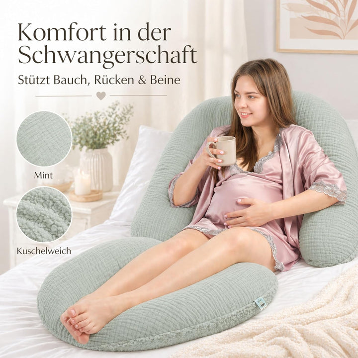 sei Design Stillkissenbezug 190x30 aus Musselin und Teddyplüsch - extra weich, BEZUG für Stillkissen