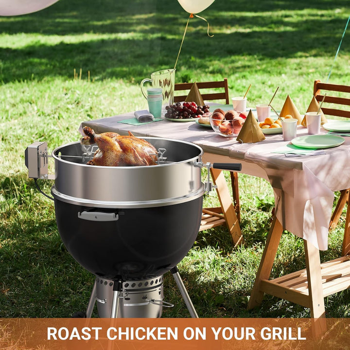 onlyfire 57CM Universal Edelstahl Drehspiess mit Motor Grillspiess-Aufsatz Set für Kugelgrill, Rotis
