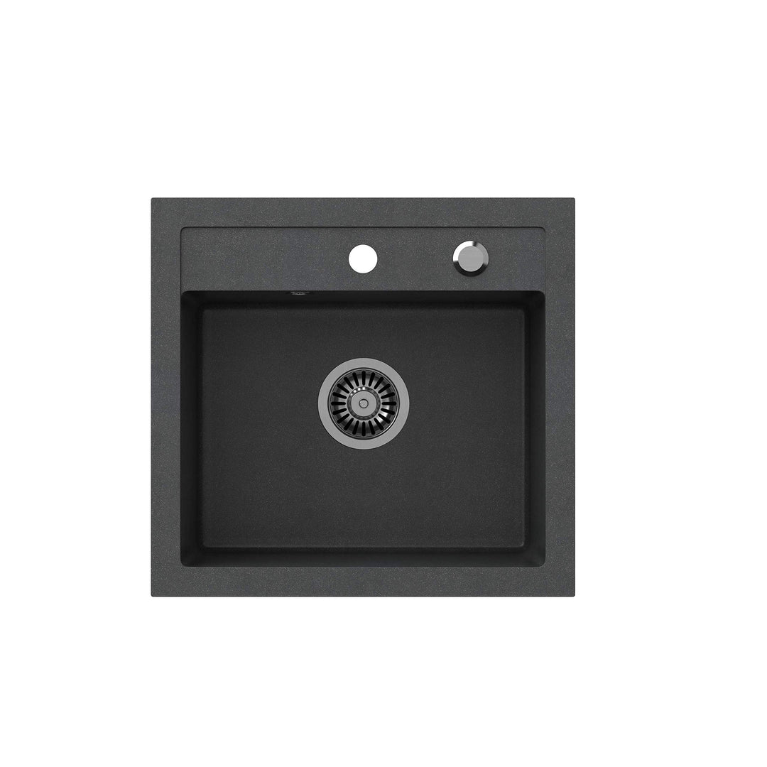 VBChome Spülbecken 50 x 47 cm Schwarz Spüle Einzelbecken Küche Einbauspüle Verbundspüle Küchenspüle