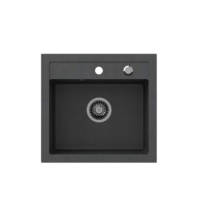 VBChome Spülbecken 50 x 47 cm Schwarz Spüle Einzelbecken Küche Einbauspüle Verbundspüle Küchenspüle