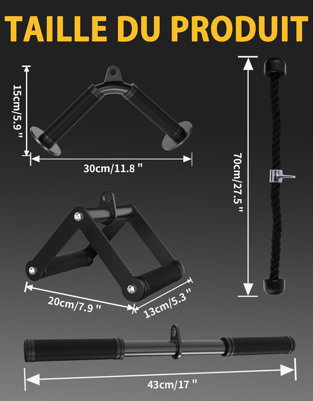 Kabelzug Aufsatz Set, Rutschfester Gummigriff Latzug Zubehör für Seilzugsystem, Kabelzug Griffe Set