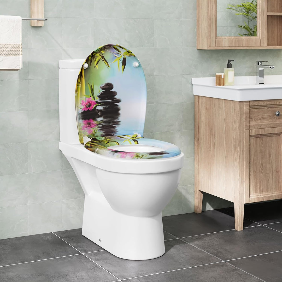 Toilettendeckel, WC Sitz mit Absenkautomatik, Klodeckel mit Schnellverschluss, 360° verstellbaren Sc