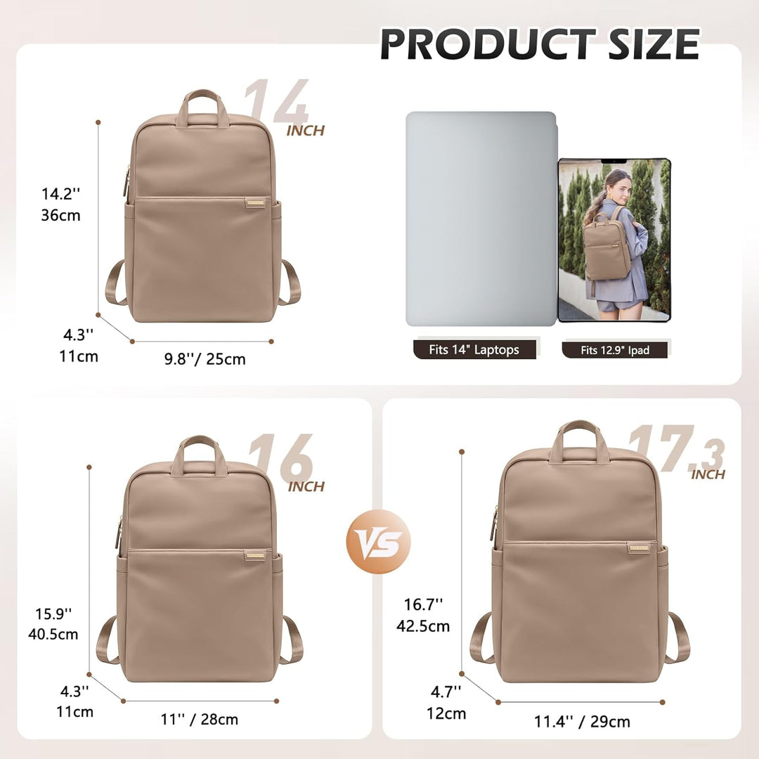 Schlanker Laptop-Rucksack für Damen, leicht, Business-Rucksack für Damen und Herren, Champagnerbraun