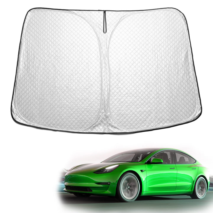 Shop4EV Windschutzscheiben Sonnenschutz Kompatibel mit Tesla Model 3 Sichtschutz Frontscheibe Lichtu