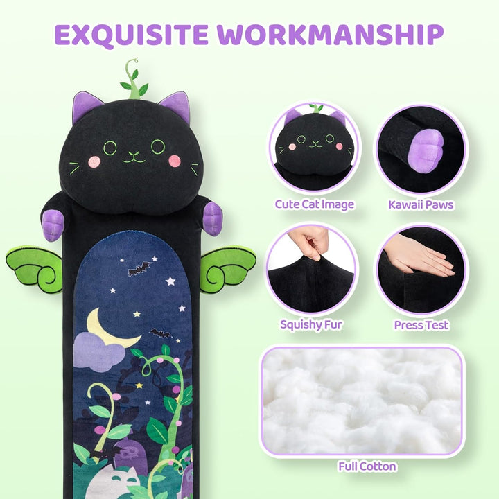 Mewaii 50CM Kuscheltier Kawaii Katzen Plüschkissen Schwarz Stofftiere Lang Kätzchen Plüschtier Ausge