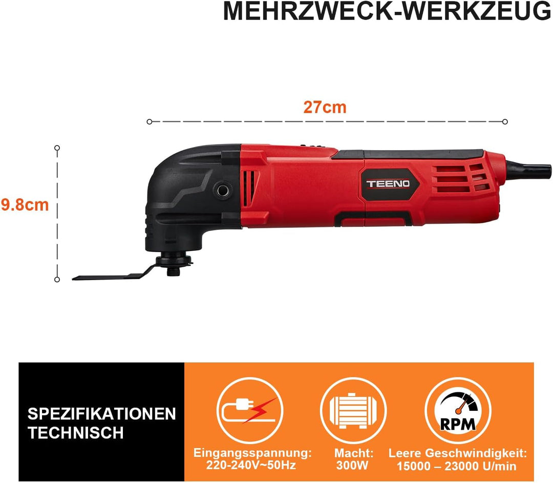 TEENO 300W Schwingwerkzeug, Oszillationswerkzeug, Multifunktionswerkzeug mit 11 Zubehör, 15000-23000