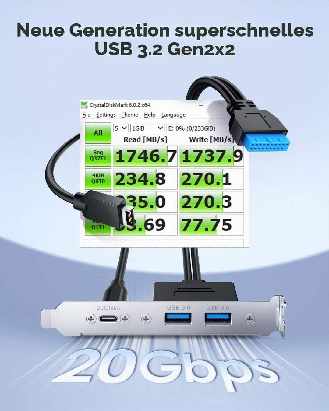 GRAUGEAR 20Gbit/s USB Port Typ-C & 2x Typ-A I USB HUB in PCI Slot [Extra HUB] Mainboard USB Verlänge