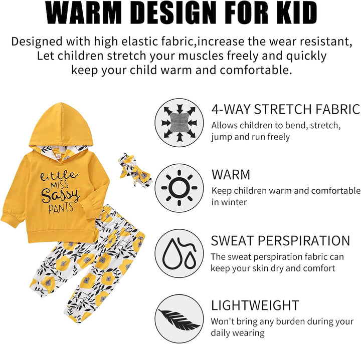 EDOTON Baby Mädchen Outfit 2 Stücke Set Gestreifte Blumen Hoodies mit Tasche Top + Lange Hosen Sweat