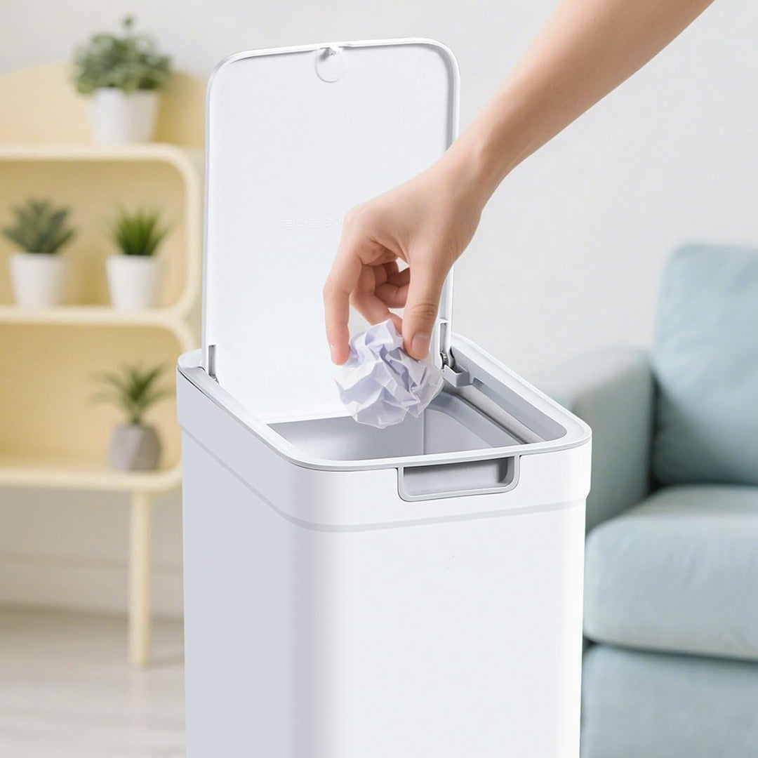 MOPUP Badezimmer-Mülleimer mit Deckel, 2er-Pack, 13,5 Liter + 9 Liter, schmaler Mülleimer, Druckknop