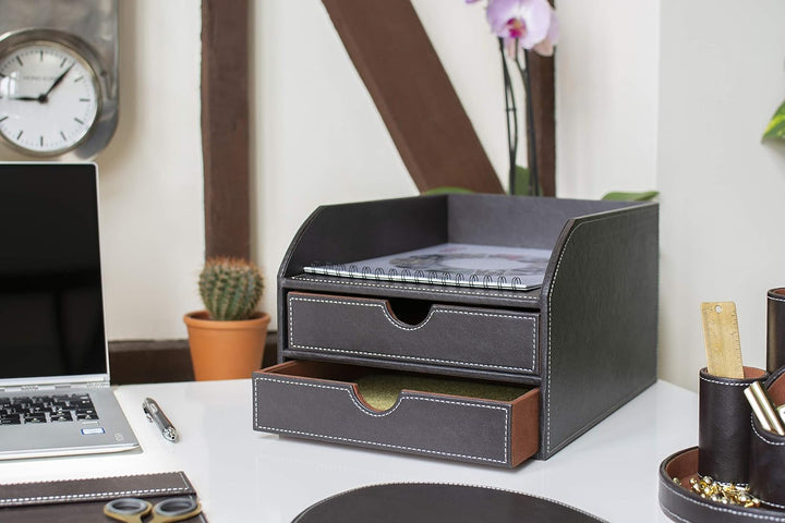 Osco Faux Leather 2 Tier Sorter with Letter Tray - Brown Single, Single