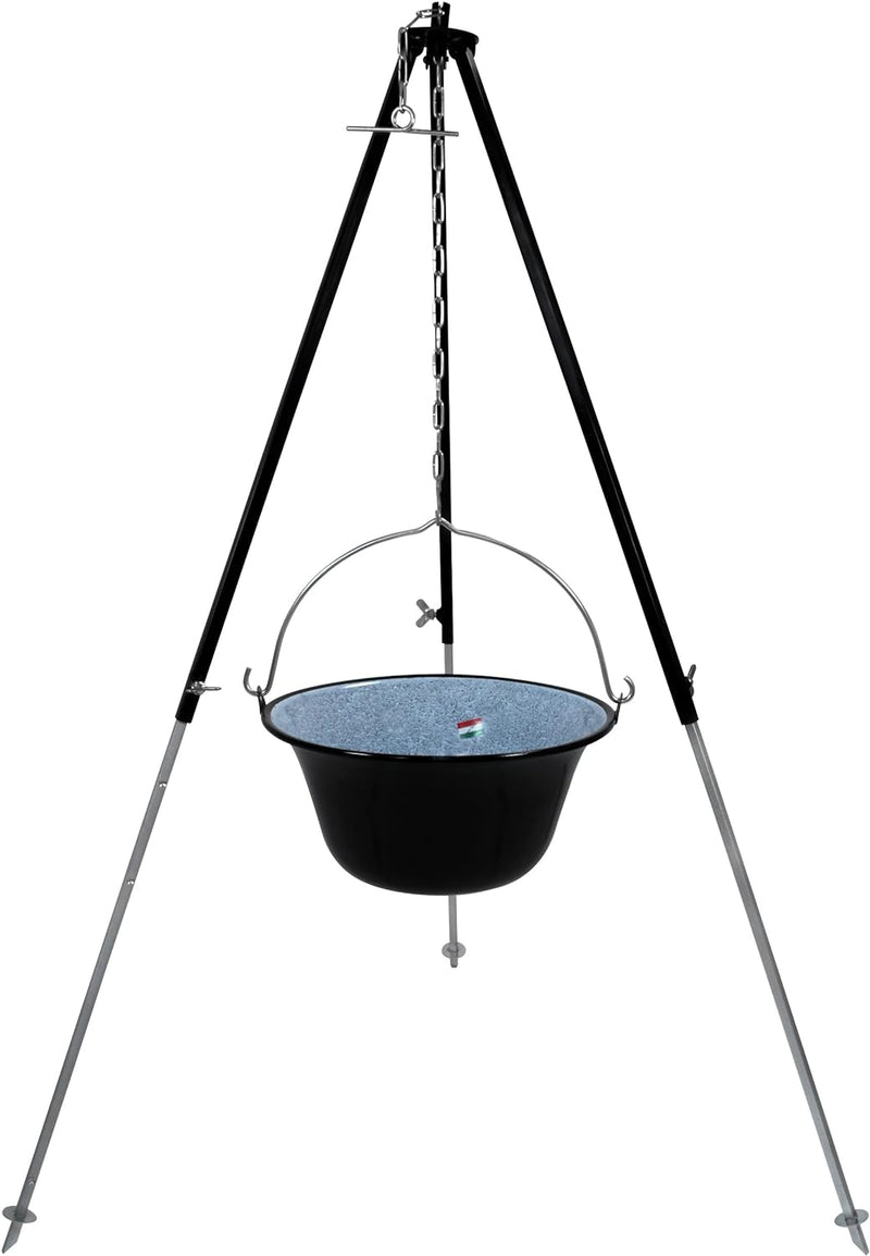 GRILLPLANET Gulaschkessel Gulaschtopf Set Feuertopf Glühweinkessel 10 Liter emailliert mit Dreibein