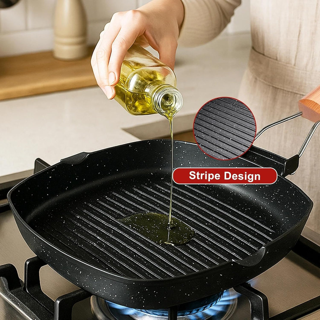 Antihaft-Grillpfanne Mit Klappbarer, 28 x 28 cm Steakpfanne, Grillpfanne Pfanne Maifan Stone Square