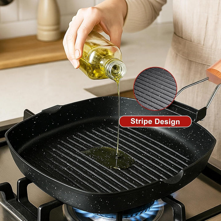 Antihaft-Grillpfanne Mit Klappbarer, 28 x 28 cm Steakpfanne, Grillpfanne Pfanne Maifan Stone Square