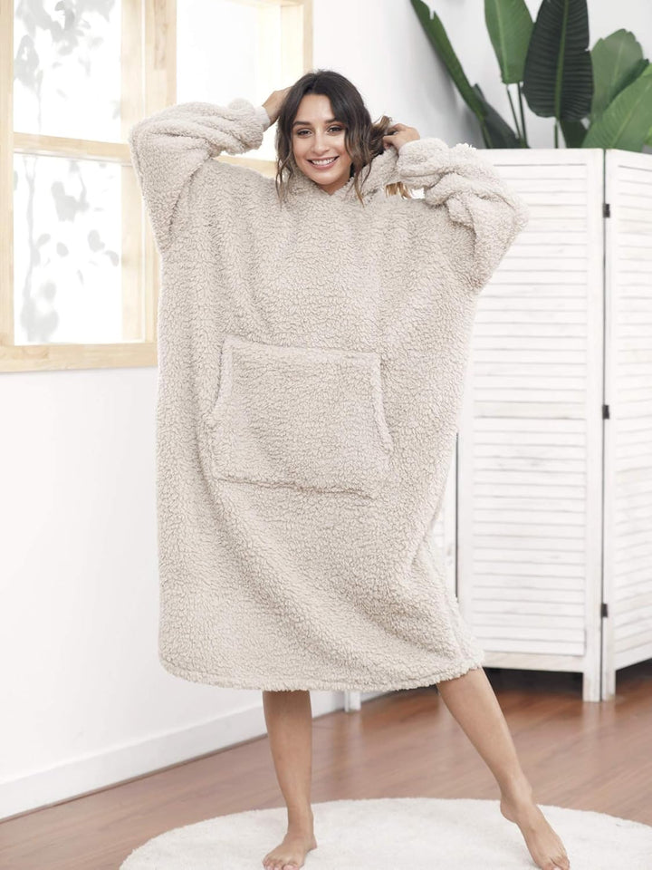 ililmmoe Sherpa tragbare Decke Übergrosse Hoodie Sweatshirt TV Decke mit Langen Ärmeln und Tasche-Be