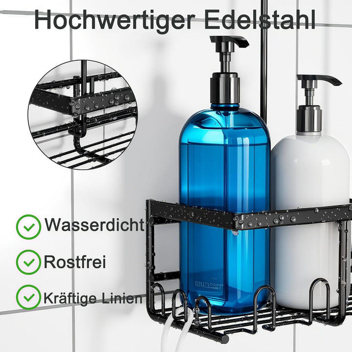 Duschablage Zum Hängen - Duschablage Ohne Bohren | Duschregal Hängen mit 12 Haken | Shampoo Halterun