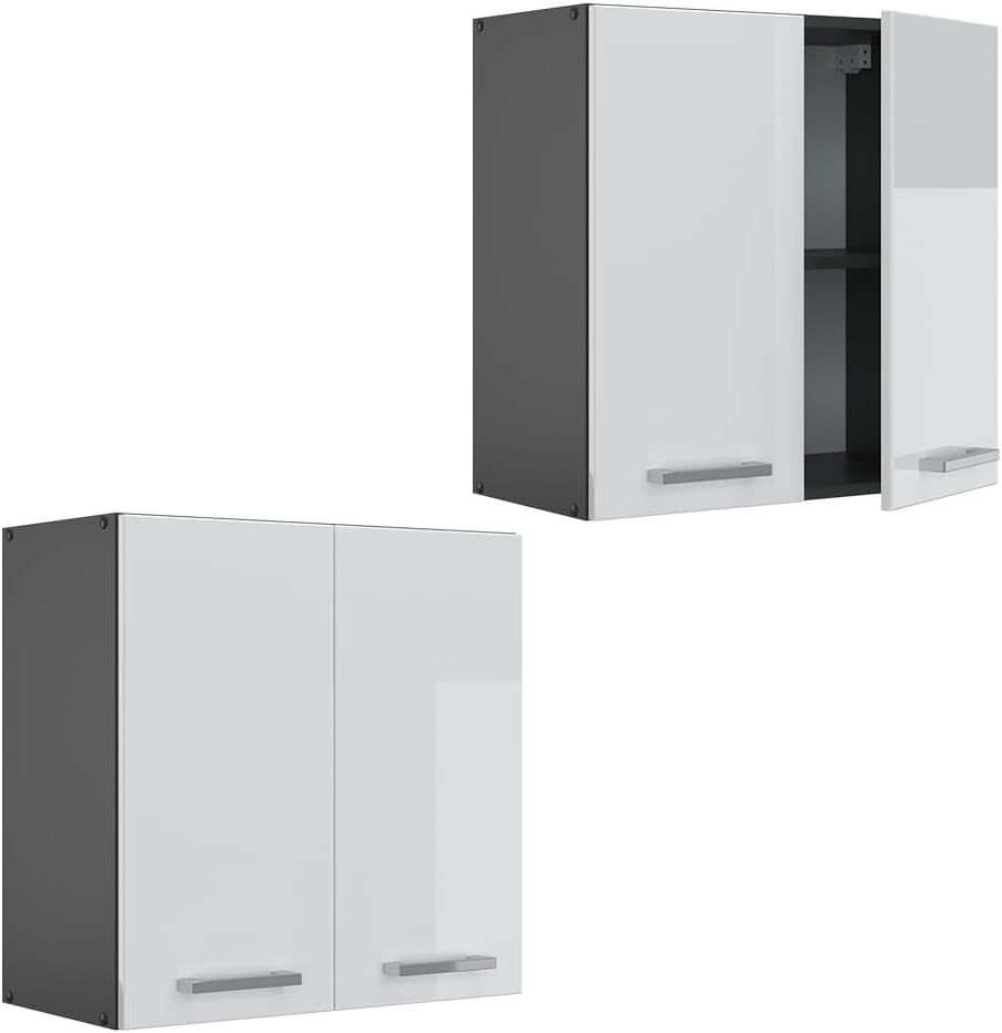 Vicco Hängeschrank R-Line, Weiss Hochglanz/Anthrazit, 60 cm Weiss Hochglanz Hängeschrank 60cm, Weiss
