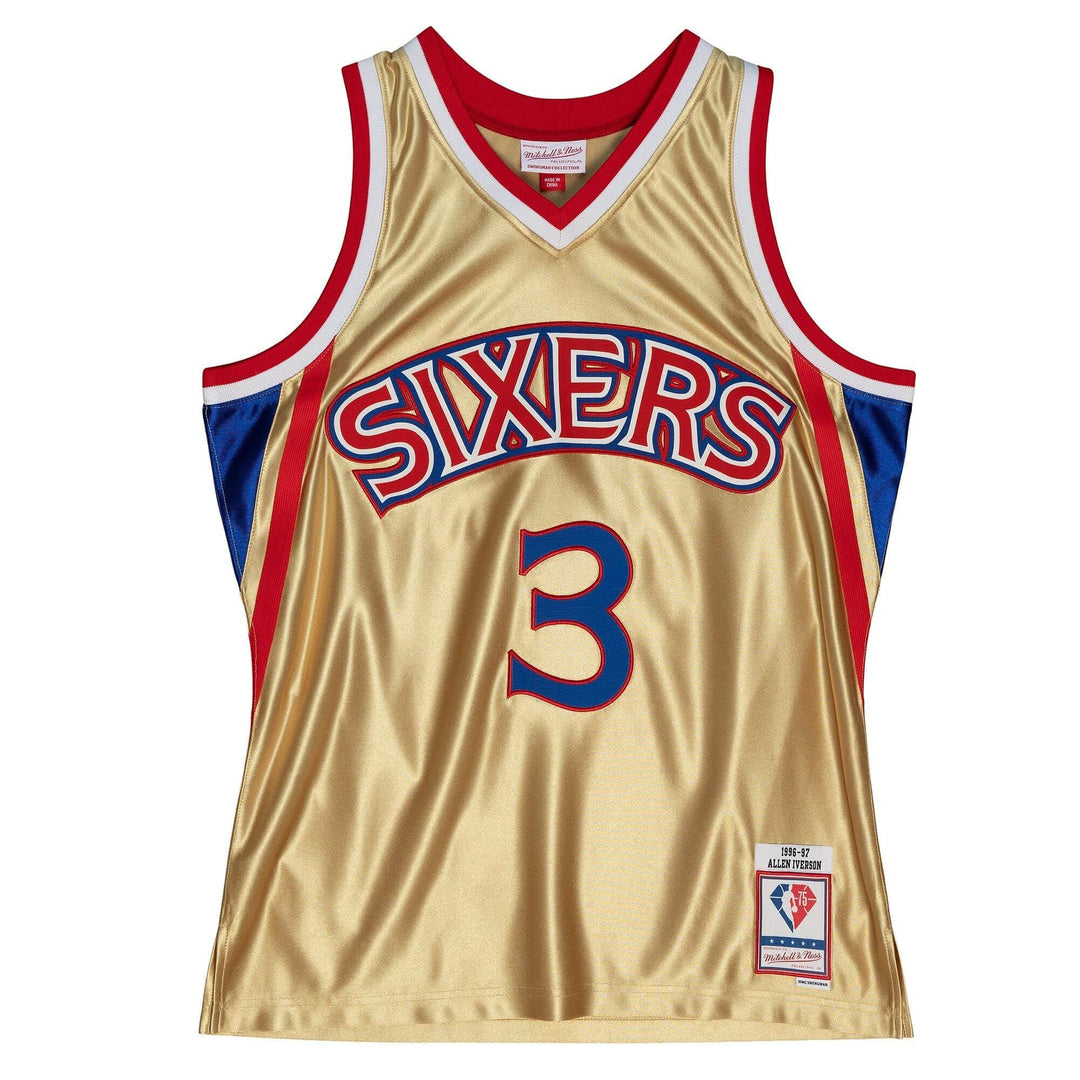 Mitchell &amp; Ness NBA 75th Anniversary Swingman Jersey - Gold M Philadelphia 76ers - Iverson Gold, M P