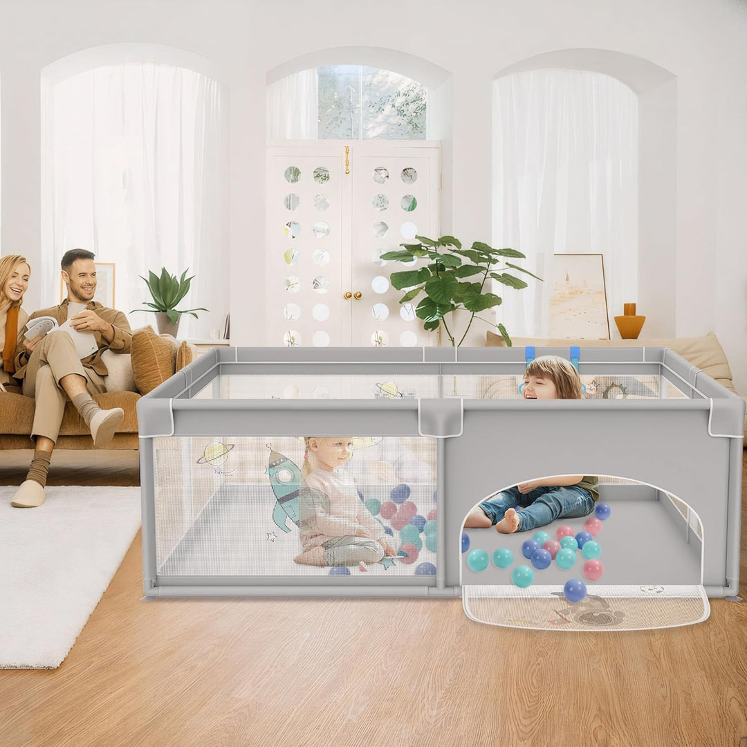 Aufun Laufstall Baby Laufgitter 300D Oxford Gewebe, mit Anti-Kollision Schaum Absperrgitter, Atmungs
