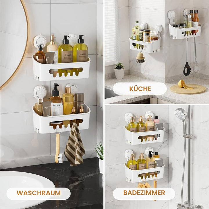 LEVERLOC Duschablage &amp; Saugnapf Doppel Dusche Seifenhalter ohne Bohren für Shampoo Conditioner Halte