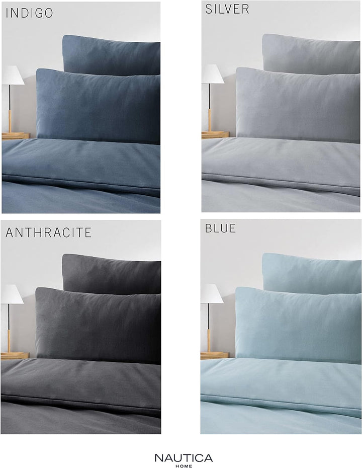 NAUTICA Home Solid Twinforce - BETTWÄSCHE Set - Blau 100% Baumwolle 135X200 Bettbezug + 80X80 Kissen