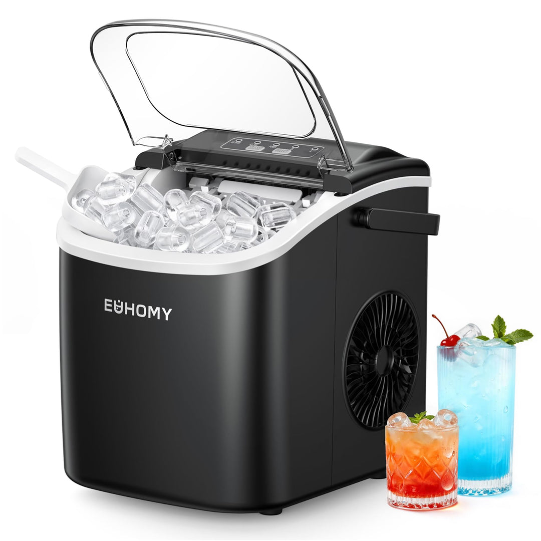 EUHOMY Eiswürfelmaschine Klein, 12KG Eiswürfelbereiter Ice Maker, 9 Würfel in 6 Minuten fertig, Schw
