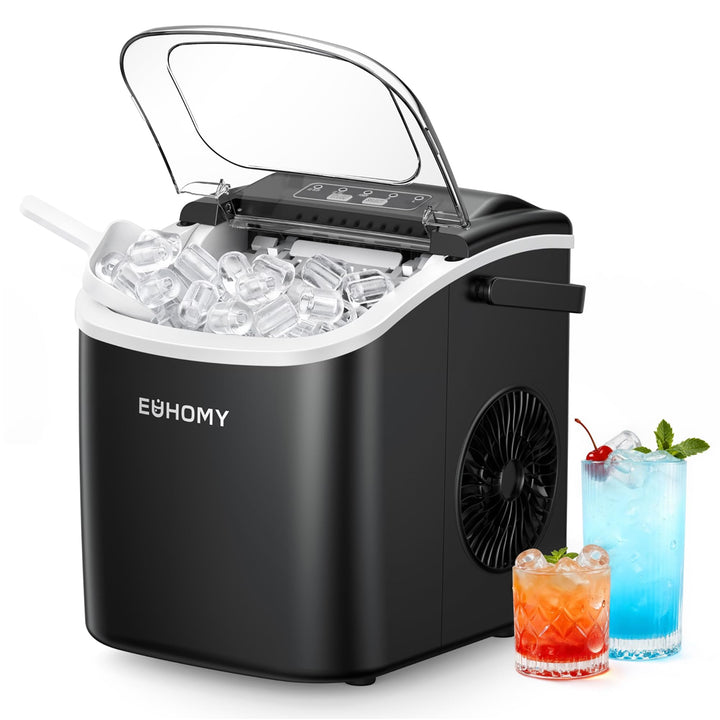 EUHOMY Eiswürfelmaschine Klein, 12KG Eiswürfelbereiter Ice Maker, 9 Würfel in 6 Minuten fertig, Schw