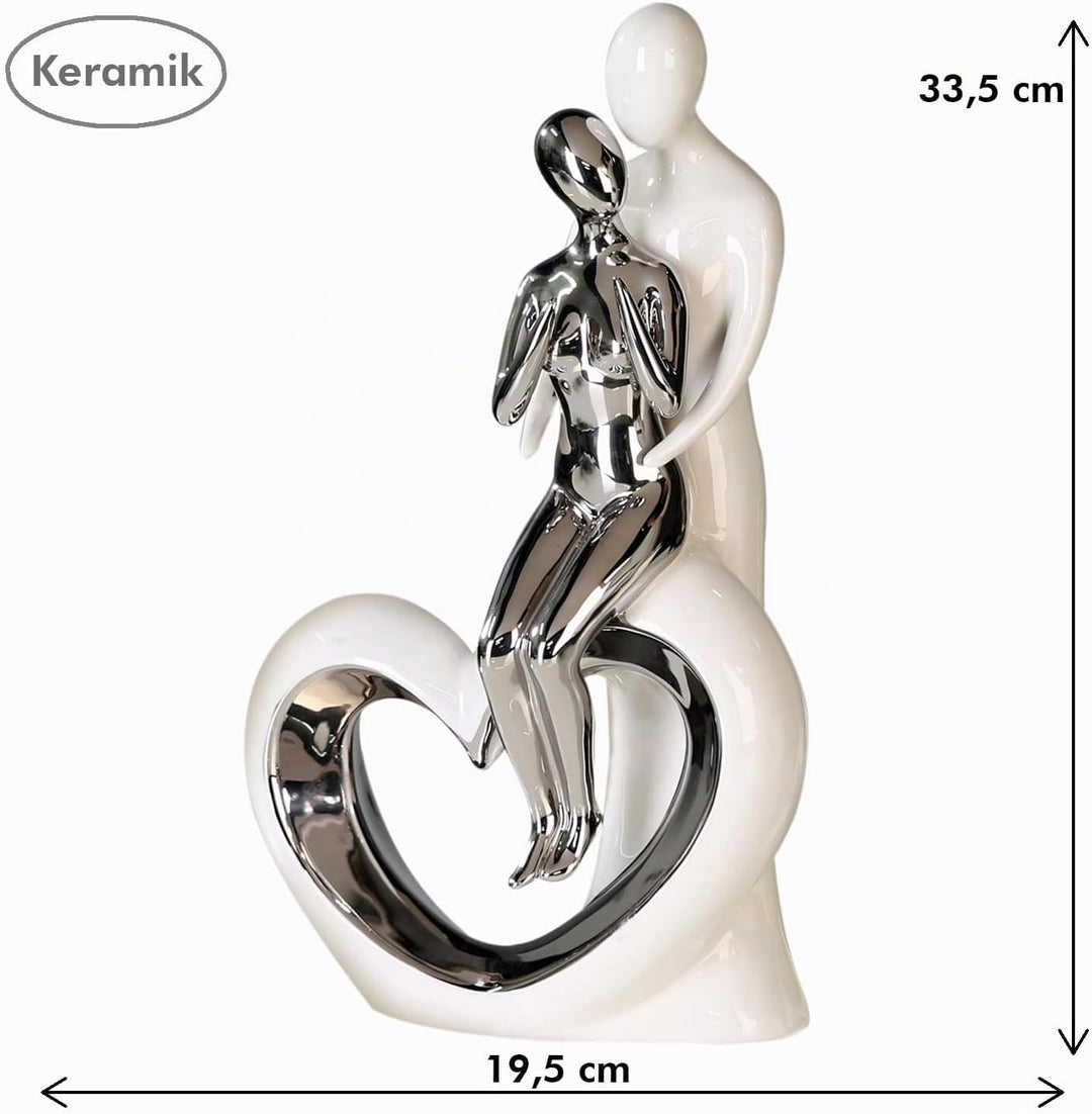 Moderne Skulptur Romanze aus Keramik weiss/silber Höhe 33,5 cm Breite 19,5