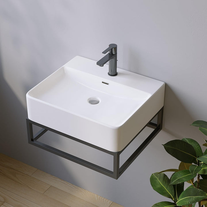 Waschbecken aus Keramik Weiss Eckig 50 x 42 cm Aufsatzwaschbecken für Waschtisch Unterschrank Waschp