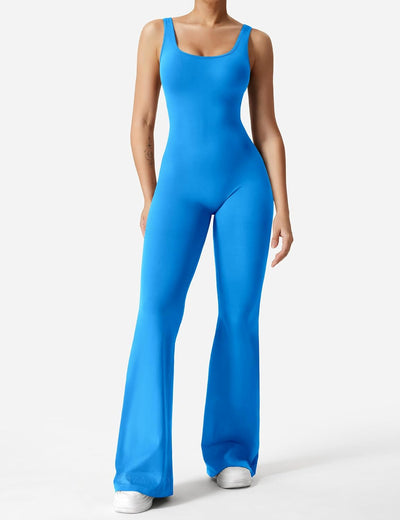 ZAAYO Damen Flared Jumpsuit Tight Scrunch Butt Overalls Lang Ärmelloser Sport rückenfrei Jumpsuit Yo